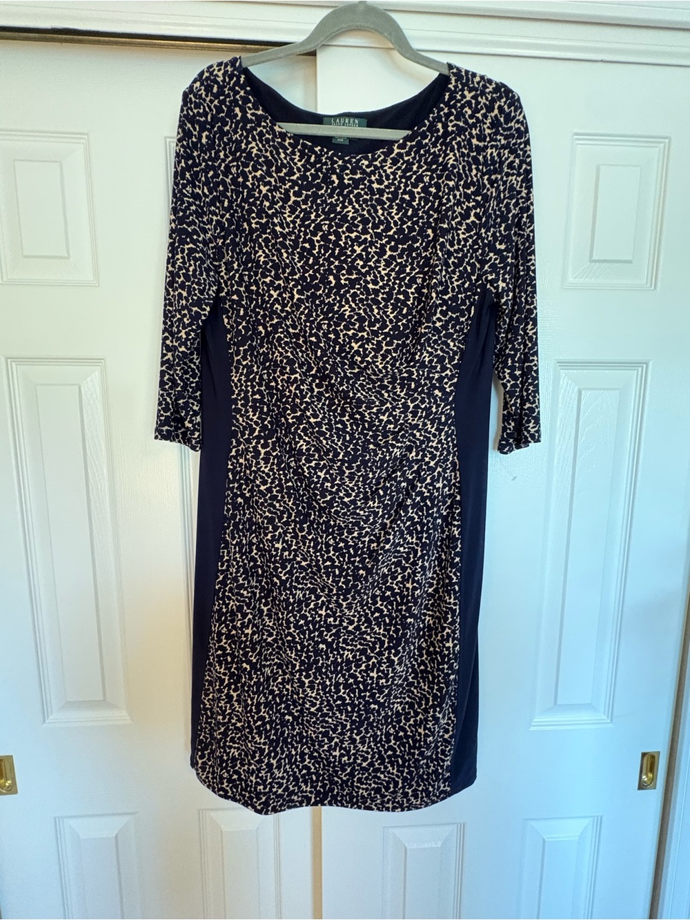 Ralph Lauren Navy and Tan Printed Midi Sheath Dress *NWT*